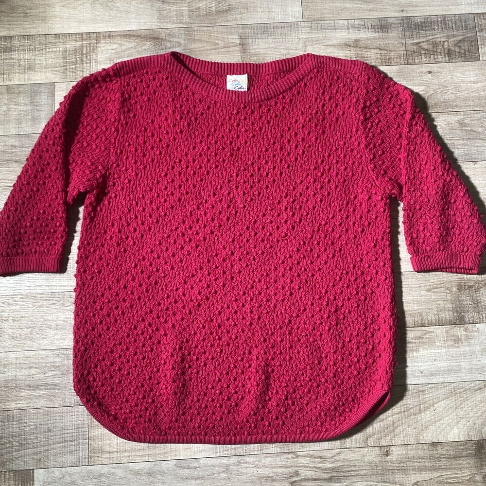 VTG Color Color Color Acrylic Sweater 3/4 Sleeve Cottagecore Size 42/22W